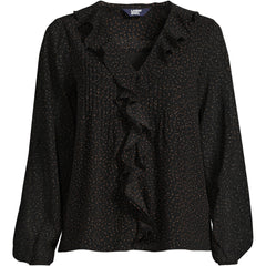 Women's Chiffon Ruffle Front Pleated Blouse