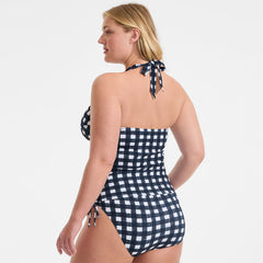 Women's Plus Size Pique Knot Twist Halter Tankini Top