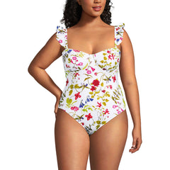 Women's Plus Size Balconette Ruffle High Leg One Piece Swimsuit
