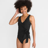 Women's Petite Side Tie Wrap One Piece Swimsuit