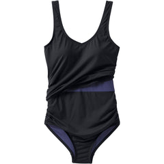 Women's Chlorine Resistant V Neck One Piece Fauxkini Swimsuit