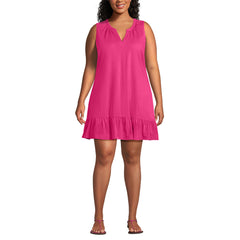 Women's Plus Size Sleeveless Cotton Jersey Notch Neck Flounce Dress