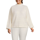 Women's Plus Size Boucle Funnel Neck All Over Cable Sweater
