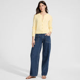 Women's Petite Lightweight Denim High Rise Relaxed Straight Pull On Pocket Jeans
