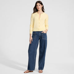 Women's Lightweight Denim High Rise Relaxed Straight Pull On Pocket Jeans