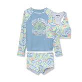 Girls Chlorine Resistant Long Sleeve Rash Guard Boyshort 3 Piece Swimsuit Set