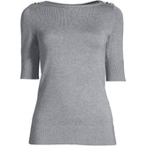 Women Cotton Modal Button Shoulder Boatneck Sweater