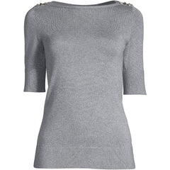 Women Cotton Modal Button Shoulder Boatneck Sweater