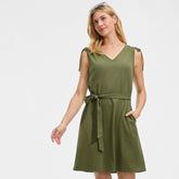 Women's Cotton Jersey Shoulder Tie Belted Mini Dress