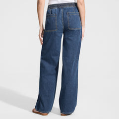 Women's Lightweight Denim High Rise Relaxed Straight Pull On Pocket Jeans