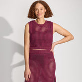Women's Cotton Viscose Open Knit Sleeveless Scoop Neck Top Cover Up