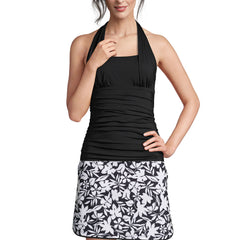 Women's D-Cup Chlorine Resistant Square Neck Halter Tankini Swimsuit Top