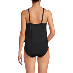 Women's Long Torso Scoop Neck One Piece Fauxkini Swimsuit