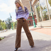 Women's Petite High Rise Wide Leg Corduroy Pants