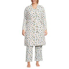 Women's Plus Size Brushed Cozy Waffle Jersey 3 Piece Pajama Set - Tank Top Pant and Robe