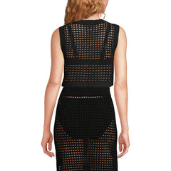 Women's Cotton Viscose Open Knit Sleeveless Scoop Neck Top Cover Up