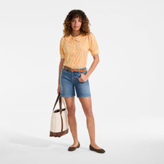 Women's Carefree Cotton Puff Sleeve Statement Collar Shirt