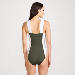 Women's Square Neck High Leg One Piece Swimsuit