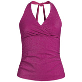 Women's Chlorine Resistant Shine V-neck Halter Tankini Swimsuit Top