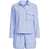 Women's Cotton Poplin 2 Piece Pajama Set - Long Sleeve Top and Shorts with Piping