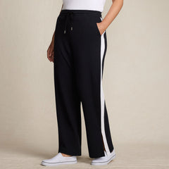 Women's Plus Size Sport Knit High Rise Relaxed Straight Leg Side Stripe Pants