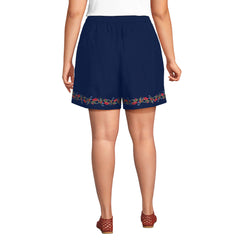 Women's Plus Size Poplin Embroidered High Rise 7" Pull On Shorts