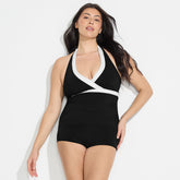 Women's Plus Size V-Neck Halter Tankini Top