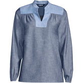 Women's Chambray Mix Peasant Top