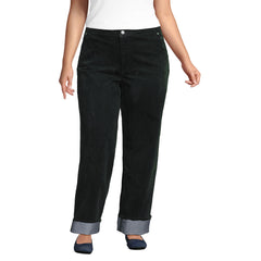 Women's Plus Size Flocked Denim Mid Rise Relaxed Straight Leg Cuff Jeans