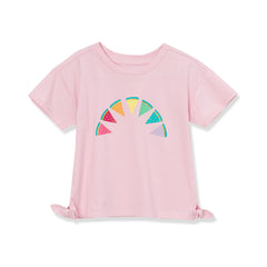 Girls Short Sleeve Side Tie Graphic Tee