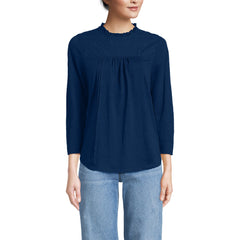 Women's 3/4 Sleeve Cotton Slub Lace Trim Top