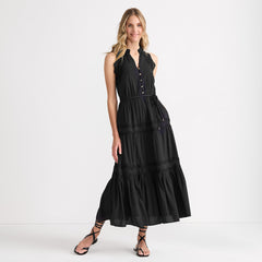 Women's Petite Cotton Voile Halter Tiered Maxi Dress