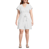 Women's Plus Size Flutter Sleeve Linen Romper
