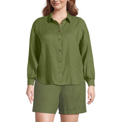 Women's Plus Size Linen Long Sleeve Feminine Shirt