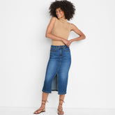 Women's Soft Denim Midi Column Skirt
