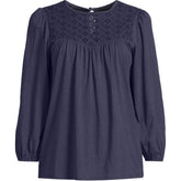 Women's Plus Size 3/4 Sleeve Eyelet Mix Flowy Top