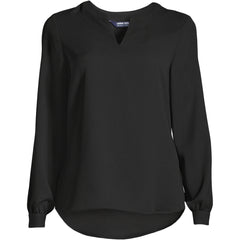 Women's Shirred Long Sleeve Split Neck Blouse