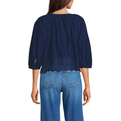 Women's Gathered Eyelet Top