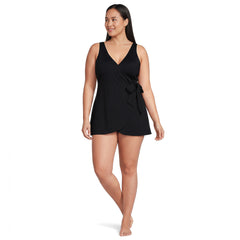 Women's Plus Size Long Side Tie Mini Swim Dress Swimsuit