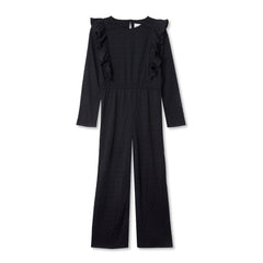 Girls Long Sleeve Ruffle Knit Jumpsuit