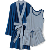 Women's Plus Size Cooling 3 Piece Pajama Set - Robe Tank and Shorts