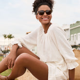Women's 3/4 Sleeve Gauze On or Off the Shoulder Blouse