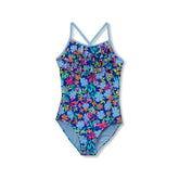 Girls Chlorine Resistant X-Back Ruffle One Piece Swimsuit