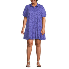 Women's Plus Size Elbow Sleeve Eyelet Knee Length Shirt Dress