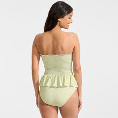 Women's Smocked Bandeau Peplum One Piece Swimsuit