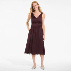 Women's Satin Sleeveless Lace Detail Dress