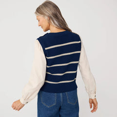 Women's Drifter Shaker Button Shoulder Sweater Vest with Poplin Sleeves