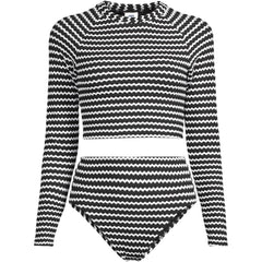 Women's Plus Size Crochet Long Sleeve Bikini Top and High Waisted Bottoms Swimsuit Set