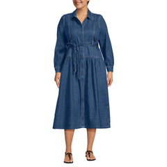 Women's Plus Size Denim Button Front Midi Shirt Dress