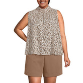 Women's Plus Size Cotton Voile Mock Neck Blouse